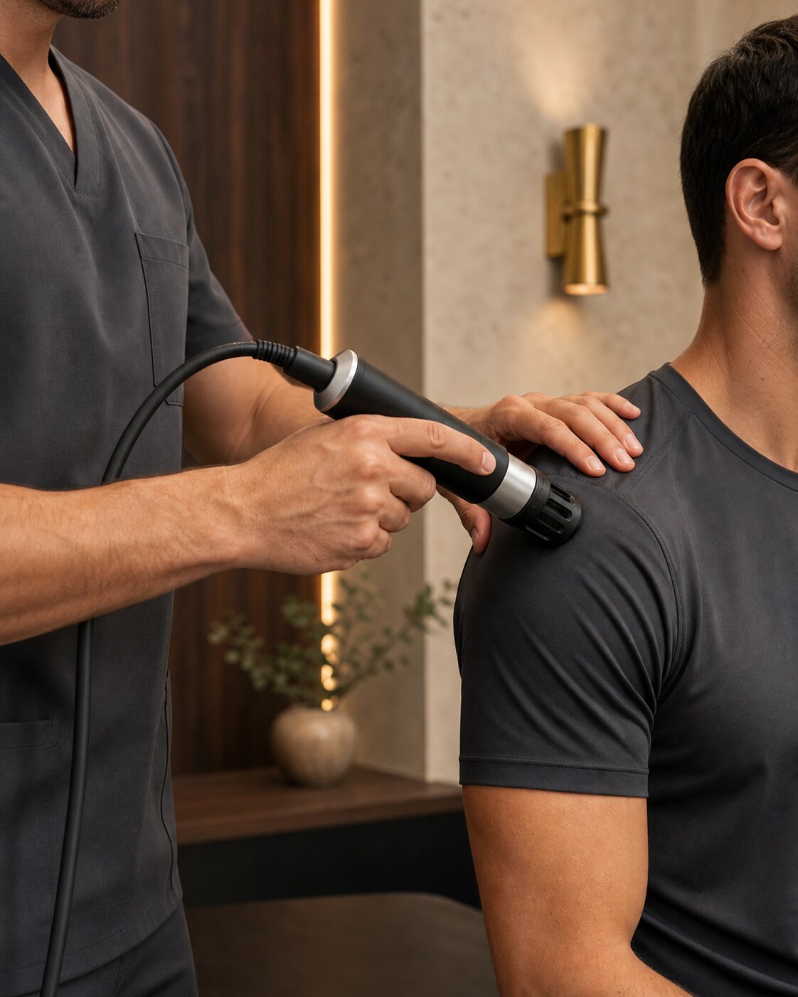 Focused acoustic wave therapy applied to the shoulder